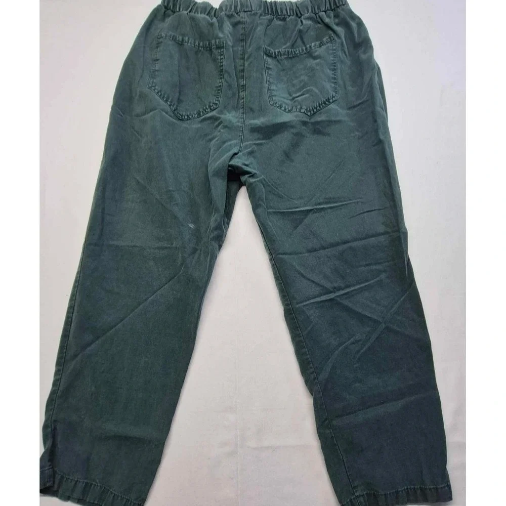 Zara women's green linen blend crop tapered drawstring casual pant sz. S pockets